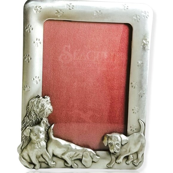 Vintage Seagull Picture Photo Frame Dogs & Puppy Pewter Pets 4x6 Silvertone 1993 - Picture 11 of 11